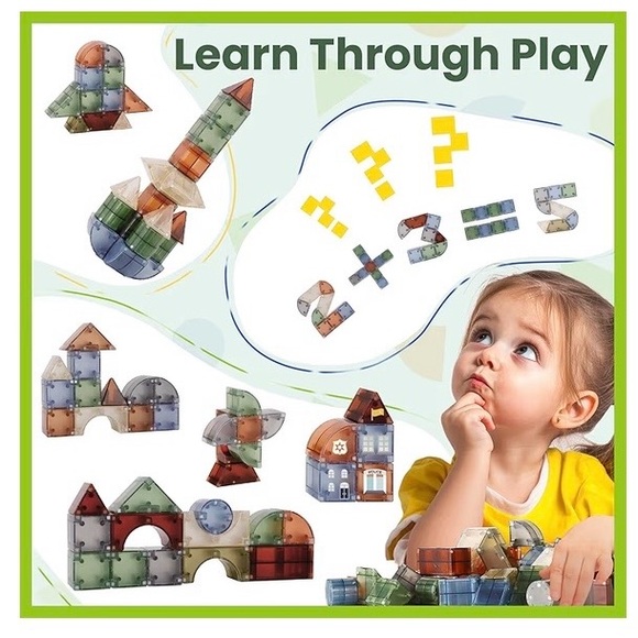 iPlay, iLearn Kids Magnetic Blocks, 62 PCS Magnet Stacking Block Building. NEW - Picture 3 of 11
